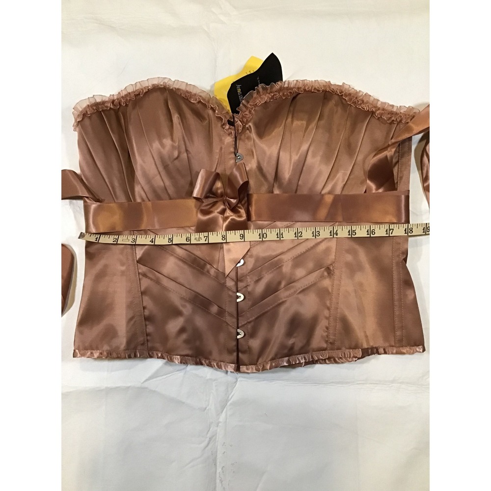 Corset Story Brown Satin Pleated Overbust Corset Steel Boned Ribbon Tie NWT UK22 - Picture 5 of 5